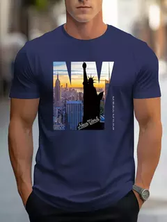 Camiseta holgada de verano 100% algodón puro para hombre, talla grande NY, estampado gráfico, informal, ajustada, cuello redondo, manga corta - online store