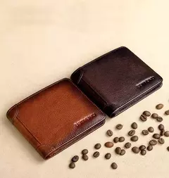 Cartera corta triple con protección RFID para hombre, monedero con Clip para billetes de cuero genuino de vaca Horizontal, regalos en internet