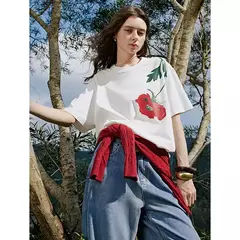 Imagen de TOYOUTH-Camiseta de manga corta para mujer, jersey versátil con estampado de terciopelo Lyocell, primavera 2025