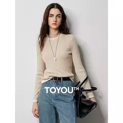 TOYOUTH-suéter de punto de lana para mujer, Jersey falso de dos piezas de Color contrastante, ajustado, otoño e invierno, 2024