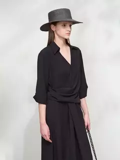 AMII vestido minimalista mujer 2025 primavera nuevo elegante Oficina señora solapa cuello pico ajustado no elástico plisado hasta la rodilla vestido acampanado 12521027 on internet