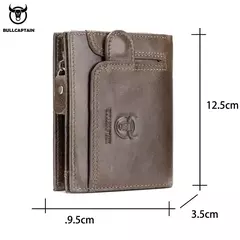 Imagen de BULLCAPTAIN Cartera plegable con bloqueo RFID para hombre, tarjetero de cuero genuino con 15 ranuras para tarjetas