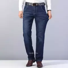 Imagen de Pantalones vaqueros elásticos de Ajuste Recto para hombre, pantalones vaqueros suaves de color negro, 2023