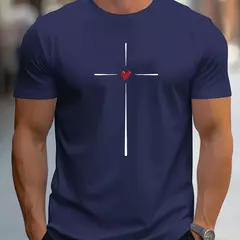 Camiseta holgada de verano 100% algodón con estampado gráfico de corazón de amor para hombre, camiseta deportiva informal ajustada con cuello redondo y manga corta - online store