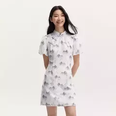Semir-vestido con estampado de pintura de tinta para mujer, vestido Cheongsam abotonado con mangas de burbuja, novedad de verano 2024 - comprar en línea