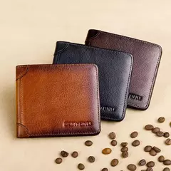 Cartera corta triple con protección RFID para hombre, monedero con Clip para billetes de cuero genuino de vaca Horizontal, regalos - comprar en línea