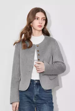 TOYOUTH-abrigo de lana para mujer, chaqueta de lana con botones y un solo pecho, manga larga, oveja, cuello redondo, color gris, otoño e invierno, 2024 - tienda en línea