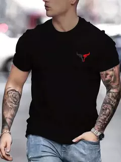 Camiseta de manga corta con cuello redondo y estampado de toro para hombre, 100% de algodón, informal, talla grande, ropa de calle con botones, verano - buy online