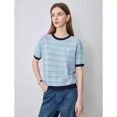 TOYOUTH-prendas de punto para mujer, Tops ahuecados con cuello redondo y contraste de Color, novedad de verano 2024 - Eleganzie