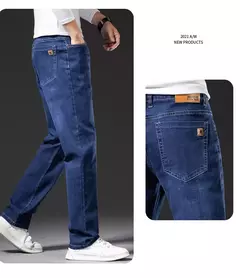 Pantalones vaqueros rectos holgados de talla grande 40 42 44 46 para hombre, pantalones elásticos informales de negocios, pantalones vaqueros azules clásicos para hombre en internet