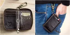 BULLCAPTAIN, bolso para tarjetas y llaves de cuero genuino para hombre, caja para llaves multifunción de alta calidad, llavero para coche, billetera, Mini tarjetero, Clip para llaves - tienda en línea