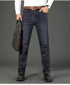 Pantalones vaqueros clásicos de moda de negocios para hombre, pantalones vaqueros informales rectos elásticos azules y negros para trabajo, ropa de marca para hombre on internet