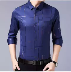 Camisa estampada de manga larga informal y de moda para hombre, top de negocios sin planchar y resistente a las arrugas - tienda en línea