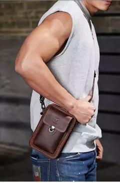 BULLCAPTAIN, riñonera de cuero Crazy Horse para hombre, bolsa para teléfono, riñonera pequeña para hombre, bolso con cinturón para el pecho, mochila YB075 - comprar en línea