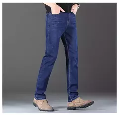 2025 Nuevos pantalones vaqueros elásticos para hombre, pantalones ajustados clásicos regulares de negocios, pantalones rectos negros y azules para hombre, ropa de marca, talla 28-40 - online store