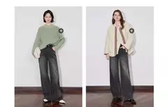 TOYOUTH mujeres Denim Jeans 2024 Otoño Invierno nueva cintura media recta pierna ancha pantalones largos - tienda en línea