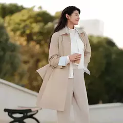 Semir-gabardina de cintura larga para mujer, abrigo holgado de manga raglán con solapa y Triple protección, color caqui, novedad de primavera, 2024 - Eleganzie