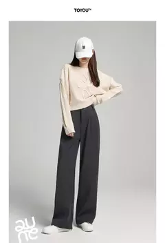 TOYOUTH-pantalones informales gruesos para mujer, pantalón largo de felpa de cintura alta, recto, pierna ancha, para oficina, invierno, 2024 - tienda en línea