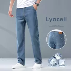 2025 verano fino hombres Lyesel suave caída moda pantalones vaqueros sueltos rectos negocios Casual pantalones de seda hielo ropa de marca - buy online