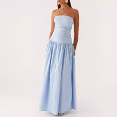 Vestido largo elegante sin tirantes para mujer, vestido veraniego largo fruncido con cuello barco, sin mangas, sin tirantes, vestidos fluidos para fiesta y discoteca