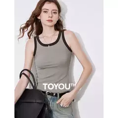 TOYOUTH mujeres camisetas sin mangas 2025 primavera nuevo Color contrastante cintura delgada chaleco sin mangas