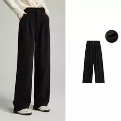TOYOUTH-pantalones informales gruesos para mujer, pantalón largo de felpa de cintura alta, recto, pierna ancha, para oficina, invierno, 2024 - comprar en línea