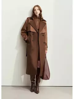AMII gabardina minimalista para mujer 2024 Otoño Invierno nueva sarga empalmada de cuero PU prendas de vestir exteriores largas para ir al trabajo 12444001 on internet