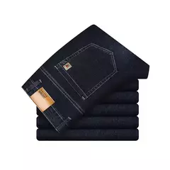 Imagen de Pantalones vaqueros rectos holgados de talla grande 40 42 44 46 para hombre, pantalones elásticos informales de negocios, pantalones vaqueros azules clásicos para hombre