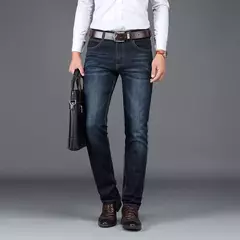 SULEE-pantalones vaqueros elásticos de estilo europeo y americano para hombre, vaqueros de lujo, ajustados, rectos, azul profundo