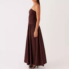 Vestido largo elegante sin tirantes para mujer, vestido veraniego largo fruncido con cuello barco, sin mangas, sin tirantes, vestidos fluidos para fiesta y discoteca - Eleganzie