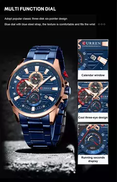 Imagen de Relojes de pulsera CURREN deportivos informales de cuarzo con cronógrafo, reloj de acero inoxidable a la moda para hombre, reloj con fecha automática para hombre