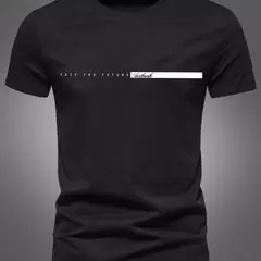 Camiseta deportiva informal de algodón puro 100% de verano para hombre, camiseta holgada de gran tamaño con estampado de letras simples y cuello redondo, camiseta de manga corta - Eleganzie