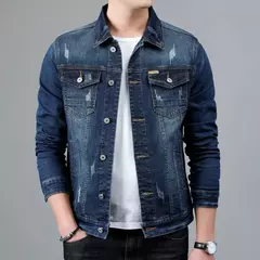 Nueva chaqueta vaquera de algodón informal para hombre de primavera, abrigo vaquero azul Retro lavado ajustado a la moda de estilo clásico, ropa de marca masculina - online store