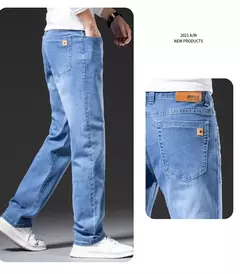 Pantalones vaqueros rectos holgados de talla grande 40 42 44 46 para hombre, pantalones elásticos informales de negocios, pantalones vaqueros azules clásicos para hombre - tienda en línea
