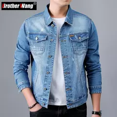 Nueva chaqueta vaquera de algodón informal para hombre de primavera, abrigo vaquero azul Retro lavado ajustado a la moda de estilo clásico, ropa de marca masculina