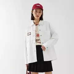 Semir-chaqueta vaquera de longitud media para mujer, chaqueta holgada de algodón puro Jacquard, con solapa, a la moda, otoño - tienda en línea