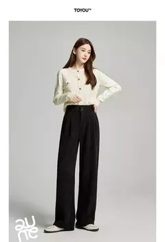 TOYOUTH-pantalones informales gruesos para mujer, pantalón largo de felpa de cintura alta, recto, pierna ancha, para oficina, invierno, 2024 en internet