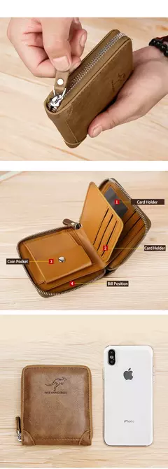 Cartera de cuero para hombre de lujo para hombre Monedero masculino con cremallera tarjeteros con bolsillo para monedas carteras Rfid regalos para hombres bolsa de dinero - comprar en línea