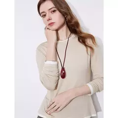 TOYOUTH-Camiseta de manga larga para mujer, Tops versátiles de dos piezas falsos con empalme contrastante de Lyocell, primavera 2025 en internet