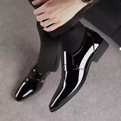Zapatos de cuero lacado para hombre, calzado de negocios, edición coreana, conjunto puntiagudo británico