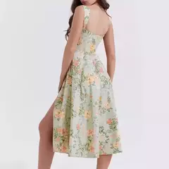 Mia Muse vestidos Primavera Verano moda elegante abertura lateral Floral sin mangas cuello cuadrado Midi vestidos con adornos de lechuga para mujer en internet