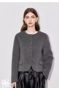 TOYOUTH-abrigo de lana para mujer, chaqueta de lana con botones y un solo pecho, manga larga, oveja, cuello redondo, color gris, otoño e invierno, 2024