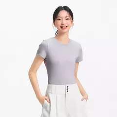 Semir-Camiseta de manga corta para mujer, Top recortado bordado ajustado informal, Top básico con cuello redondo y hombros descubiertos, novedad de verano 2025 on internet