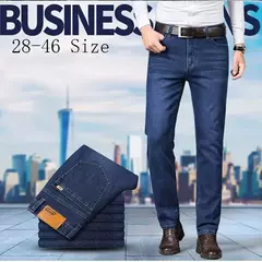 Pantalones elásticos informales de negocios para hombre, pantalón vaquero azul clásico, Vaqueros rectos holgados, talla grande 40 42 44 46 2025 - Eleganzie
