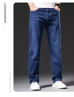 Pantalones vaqueros rectos holgados de talla grande 40 42 44 46 para hombre, pantalones elásticos informales de negocios, pantalones vaqueros azules clásicos para hombre - tienda en línea