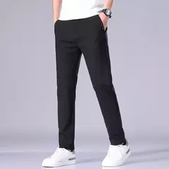 2025 Joggers de verano para hombre, tela fina de seda de hielo, pantalones casuales elásticos de cuatro lados, pantalones Cargo, ropa de calle, pantalones de chándal - buy online