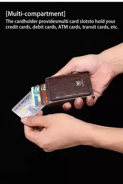 Bullcaptain-tarjetero para hombre, billetera con bloqueo RFID, caja de aluminio protegida, billeteras de cuero con Clip para dinero, tarjetero - Eleganzie