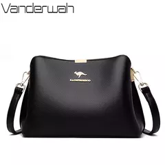 Bolso de mano de cuero de alta calidad para mujer, bolsa de hombro multifuncional, de diseñador de lujo, Color sólido - Eleganzie