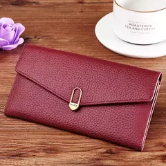 Imagen de Carteras de cuero genuino para mujer Cartera de mujer de diseñador de lujo Monederos largos RFID Alto Bolso de mano con tarjetero de calidad