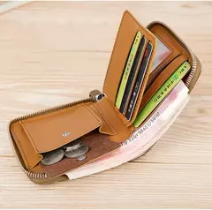 Imagen de Cartera de cuero para hombre de lujo para hombre Monedero masculino con cremallera tarjeteros con bolsillo para monedas carteras Rfid regalos para hombres bolsa de dinero